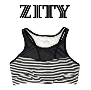 ZITY Sports Black & White Stripe High Mesh Sports Bra M NWT